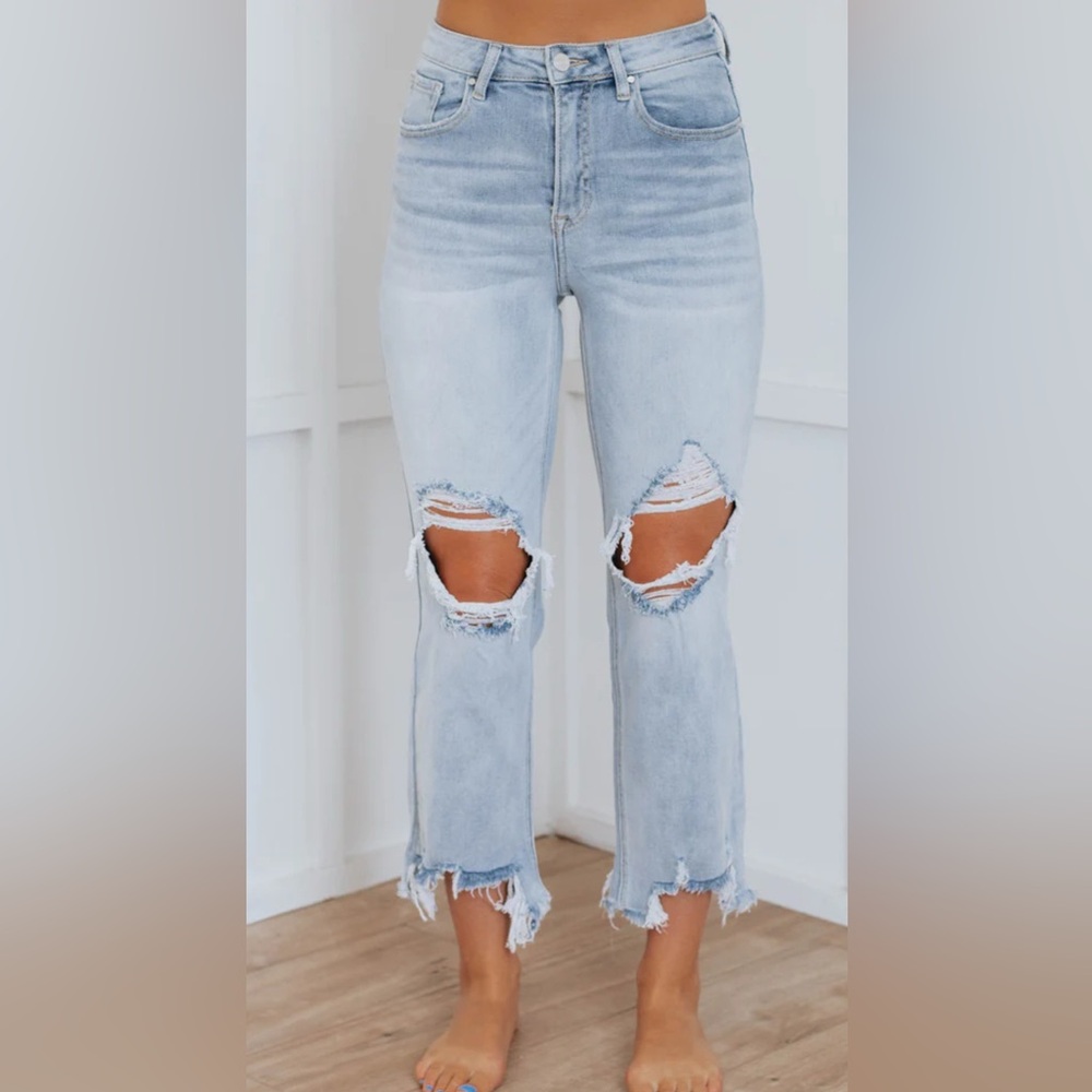 Trendy Light Blue Distressed Women's Jeans